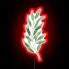 Vibrant green eucalyptus branch watercolor design RGB glowing neon sign art.