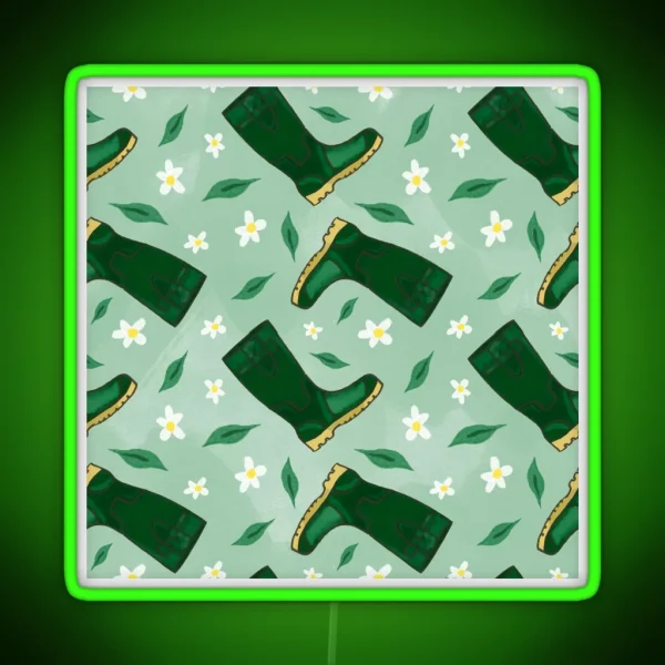 Green Wellies And Flowers RGB Neon Sign
