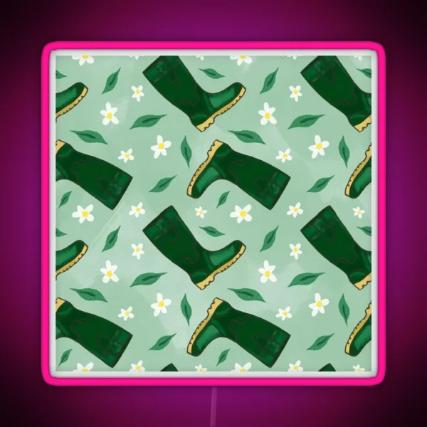 Green Wellies And Flowers RGB Neon Sign