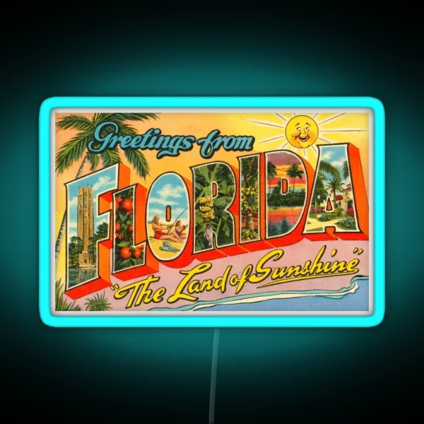 Greetings From Florida Postcard RGB Neon Sign