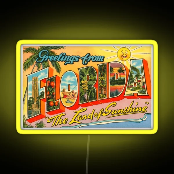 Greetings From Florida Postcard RGB Neon Sign