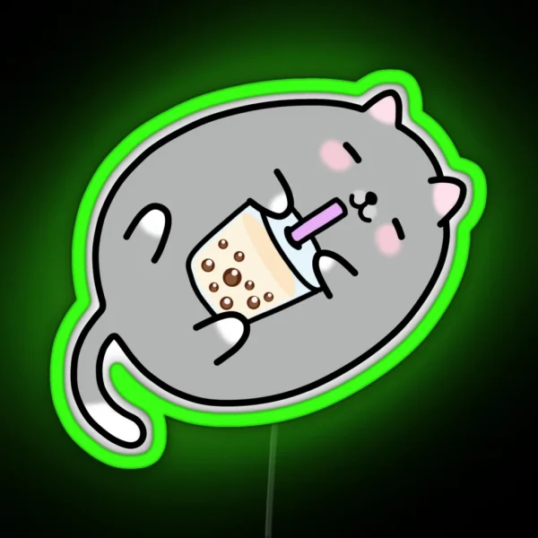 Grey Chubby Boba Cat RGB Neon Sign