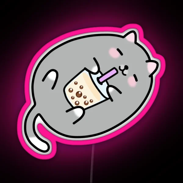Grey Chubby Boba Cat RGB Neon Sign