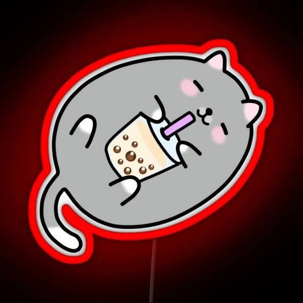 Grey Chubby Boba Cat RGB Neon Sign