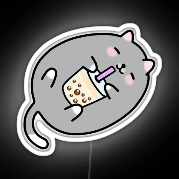 Grey Chubby Boba Cat RGB Neon Sign