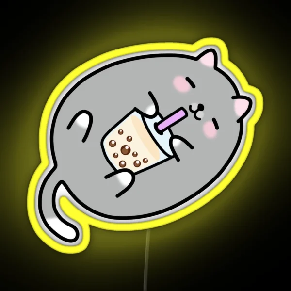 Grey Chubby Boba Cat RGB Neon Sign