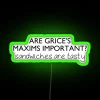 Vintage linguistics inspired Grice's Maxim principles neon wall art decoration.