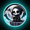 Glowing Grim Reaper Meditates Under Starry Night Sky on Cliff