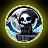 LED Sign with Grim Reaper Meditating in Vibrant Rainbow Neon