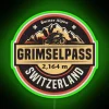 RGB neon light sign of Grimsel Pass mountain road Switzerland
