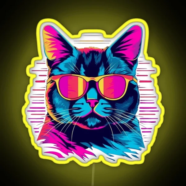 Groovy Feline Vibes Retro Disco Cat With Sunglasses RGB Neon Sign