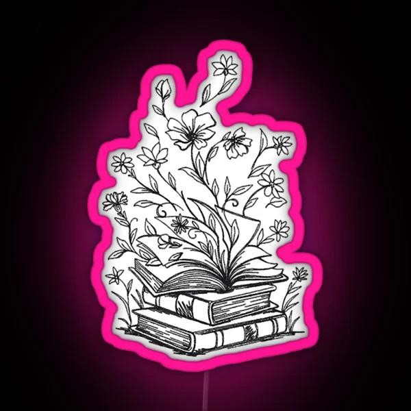 Growing From A Book Open Book With Flying Butterfly RGB Neon Sign