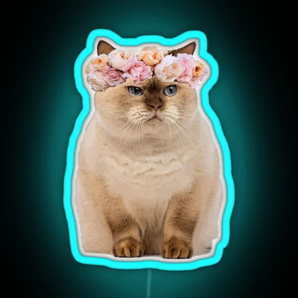 Grumpy Flower Cat RGB Neon Sign