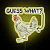 Colorful LED neon sign featuring a humorous chicken butt design.