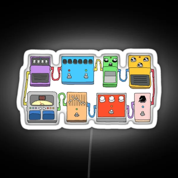 GUITAR PEDALS Recording Studio Engineer Guitarist Gear Foot Effect Pedals Music Illustration Mug Led Led Etc RGB Neon Sign