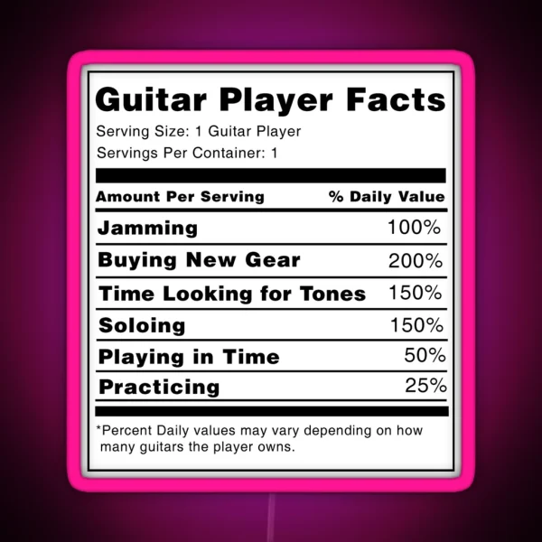 Guitar Player Nutrition Facts RGB Neon Sign