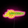 Unique RGB neon bar decorations with cafe juice shop vibes.