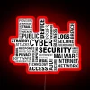 Boldly lit hacker cyber security sign with vibrant RGB illumination.
