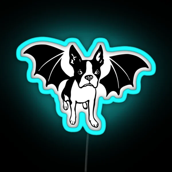 Halloween Boston Terrier Vampire Bat RGB Neon Sign