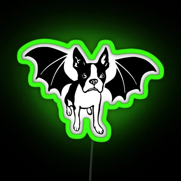 Halloween Boston Terrier Vampire Bat RGB Neon Sign
