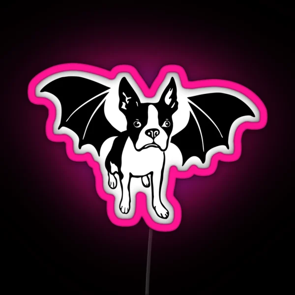 Halloween Boston Terrier Vampire Bat RGB Neon Sign