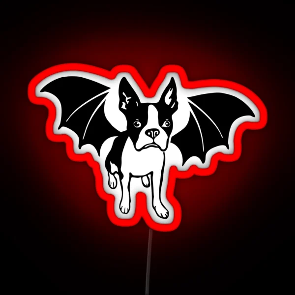 Halloween Boston Terrier Vampire Bat RGB Neon Sign