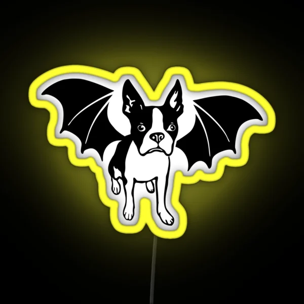 Halloween Boston Terrier Vampire Bat RGB Neon Sign