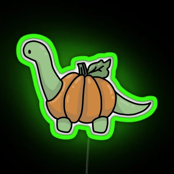 Halloween Brontosaurus Apatosaurus Dinosaur Wearing Pumpkin Jack O Lantern RGB Neon Sign