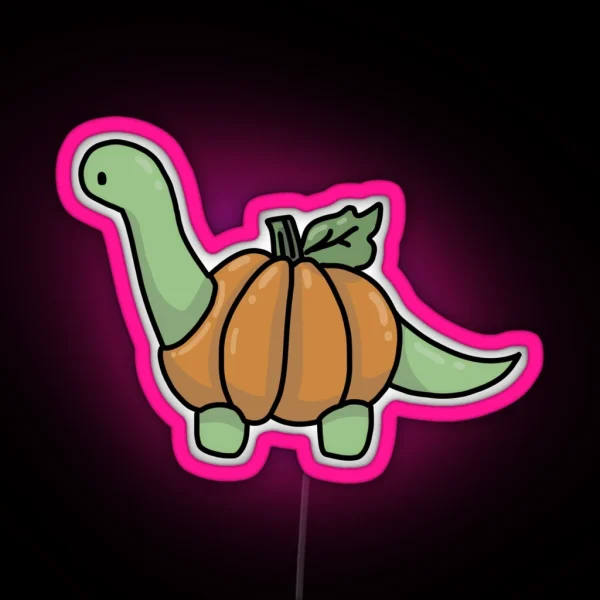 Halloween Brontosaurus Apatosaurus Dinosaur Wearing Pumpkin Jack O Lantern RGB Neon Sign