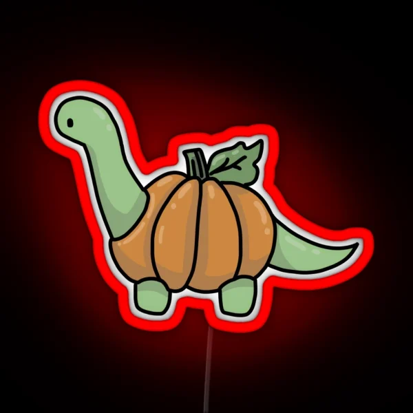 Halloween Brontosaurus Apatosaurus Dinosaur Wearing Pumpkin Jack O Lantern RGB Neon Sign