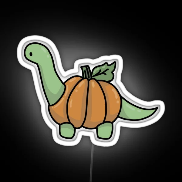 Halloween Brontosaurus Apatosaurus Dinosaur Wearing Pumpkin Jack O Lantern RGB Neon Sign