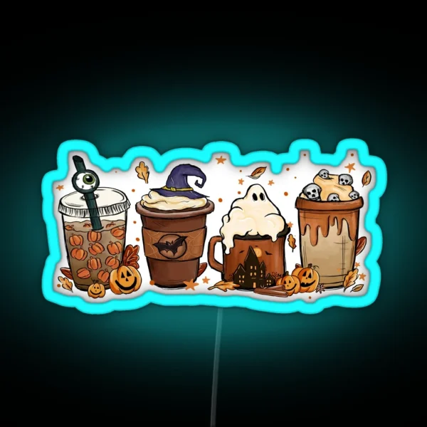 Halloween Coffee Lover Spooky Caffeine Fiend Fun RGB Neon Sign