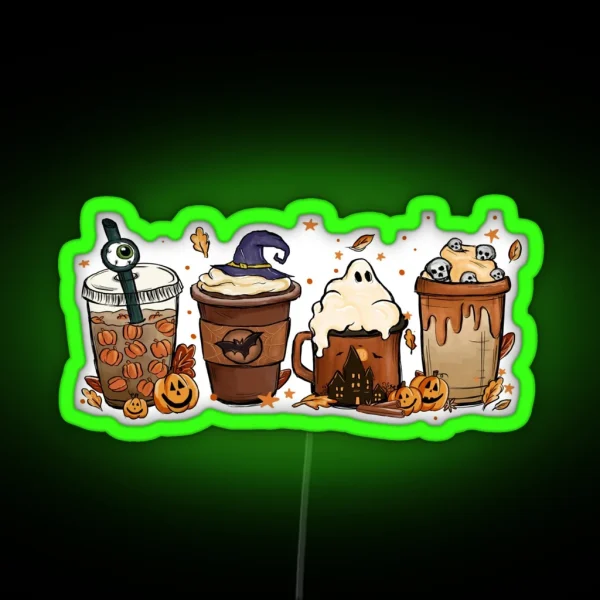 Halloween Coffee Lover Spooky Caffeine Fiend Fun RGB Neon Sign