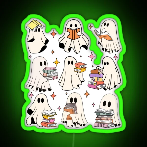 Halloween Cute Ghost Reading Book Spooky Boo Teacher RGB Neon Sign