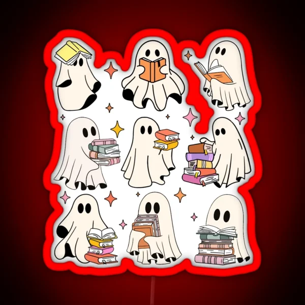 Halloween Cute Ghost Reading Book Spooky Boo Teacher RGB Neon Sign