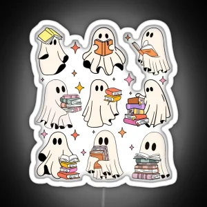 Halloween Cute Ghost Reading Book Spooky Boo Teacher RGB Neon Sign