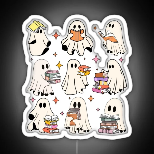 Halloween Cute Ghost Reading Book Spooky Boo Teacher RGB Neon Sign