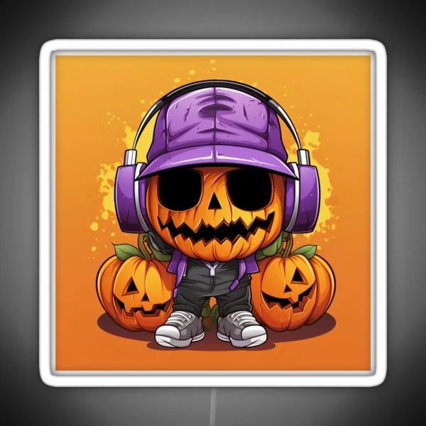 Halloween Funny Hip Hop Pumpkin Head Cartoon RGB Neon Sign