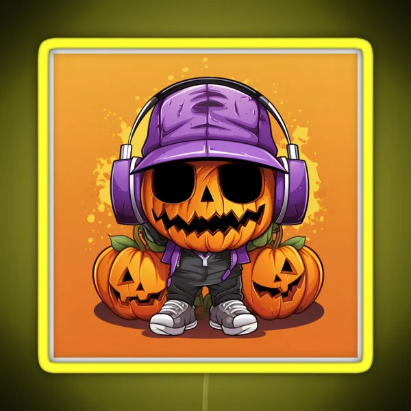 Halloween Funny Hip Hop Pumpkin Head Cartoon RGB Neon Sign