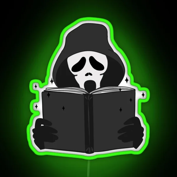 Halloween Ghost Face Reading Book RGB Neon Sign
