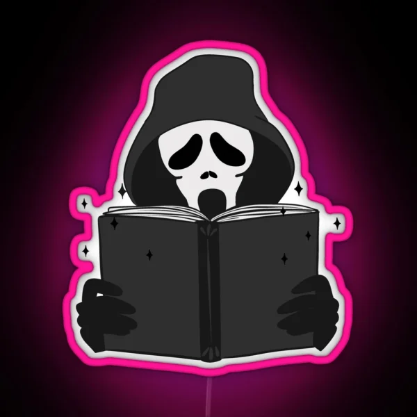 Halloween Ghost Face Reading Book RGB Neon Sign