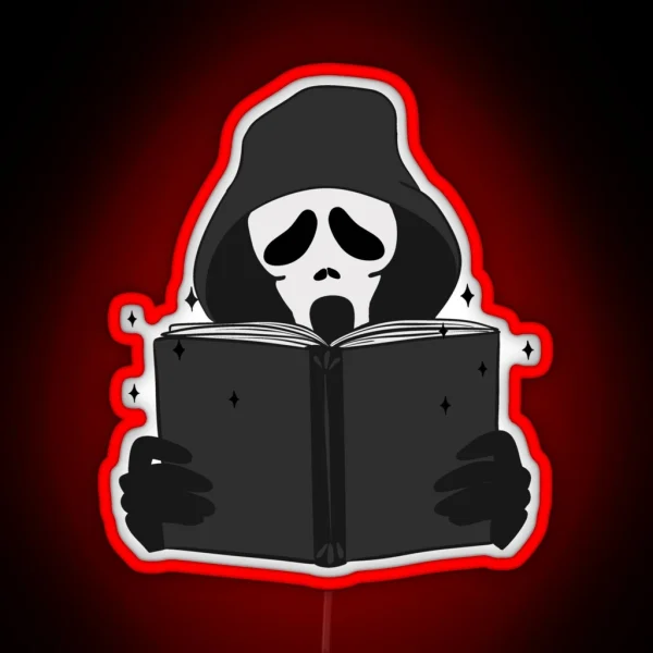 Halloween Ghost Face Reading Book RGB Neon Sign