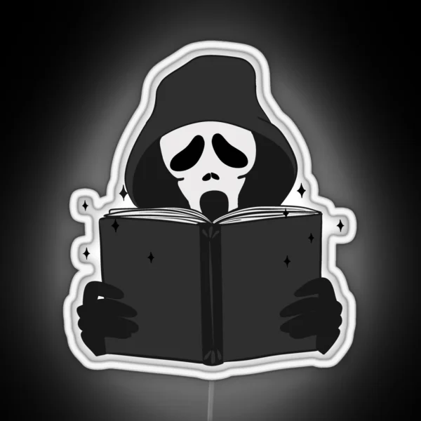 Halloween Ghost Face Reading Book RGB Neon Sign