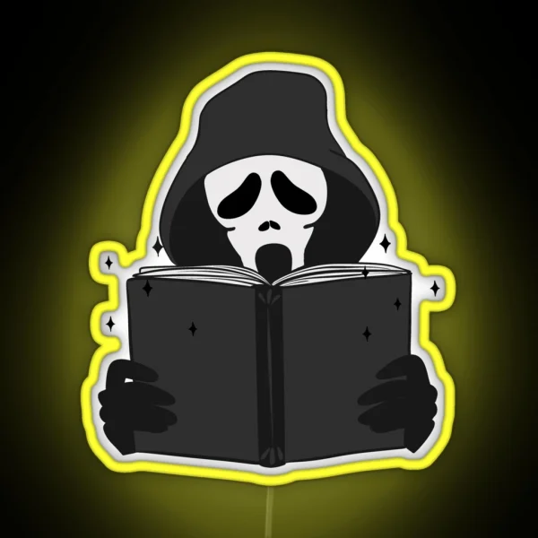 Halloween Ghost Face Reading Book RGB Neon Sign