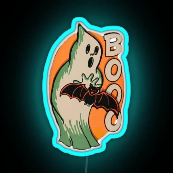 Halloween Ghost Scares Bat With Boo RGB Neon Sign