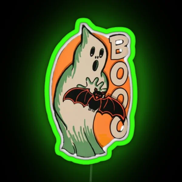 Halloween Ghost Scares Bat With Boo RGB Neon Sign