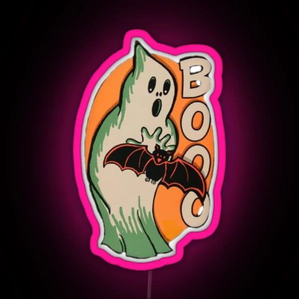 Halloween Ghost Scares Bat With Boo RGB Neon Sign