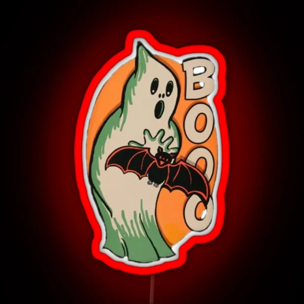 Halloween Ghost Scares Bat With Boo RGB Neon Sign