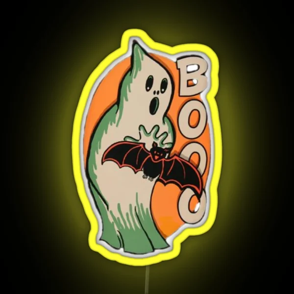 Halloween Ghost Scares Bat With Boo RGB Neon Sign