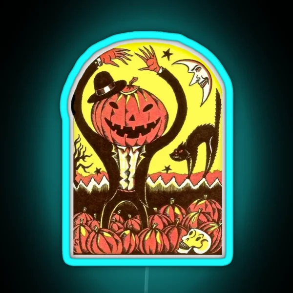 Halloween In The Pumpkin Field RGB Neon Sign